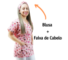 Blusa Bata Longa Mameluko para Cozinha Brigadeiros e Cupcakes - Rosa Claro + Faixa de cabelo