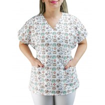 Scrubs Camiseta Mameluko Bata Hospitalar Estampa Clinica Amor pela Veterinária - Branca